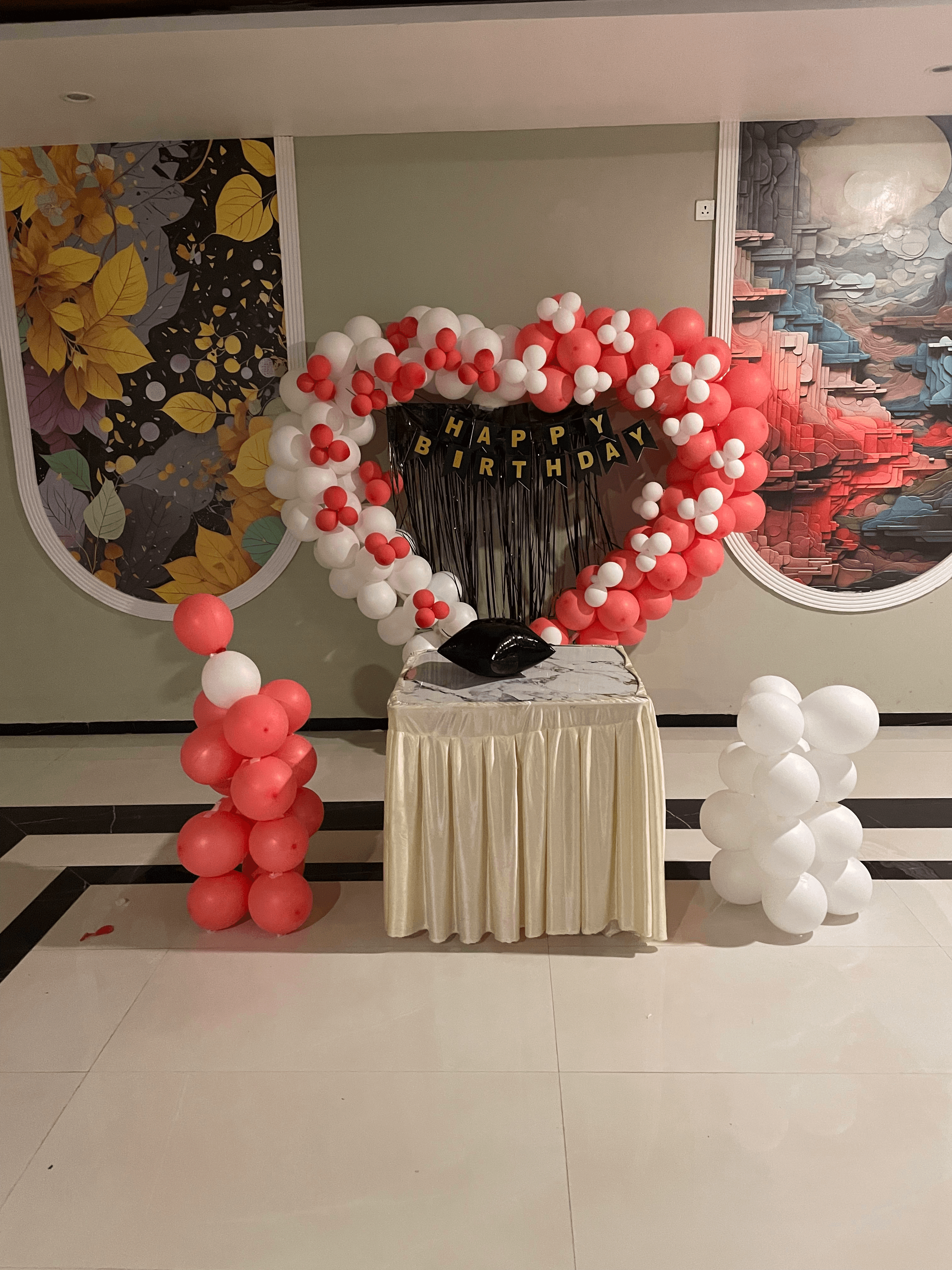 Spacious party hall with elegant lighting